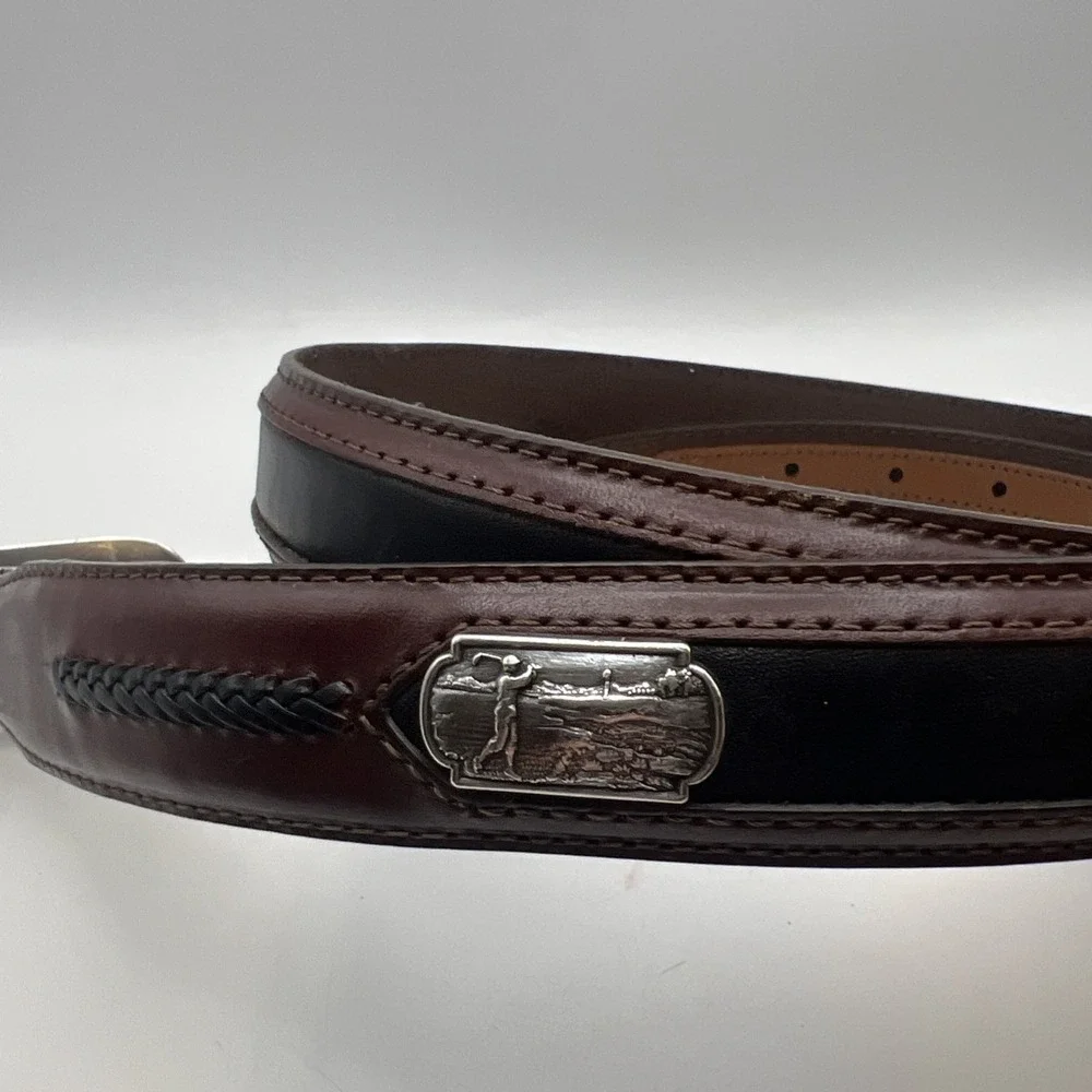 VTG Onyx by Brighton Men's Leather Golf Belt 2 Tone Brown Black Silver Concho 40
